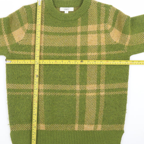 Marks and Spencer Women’s Green Checked Wool Blend Jumper Size S