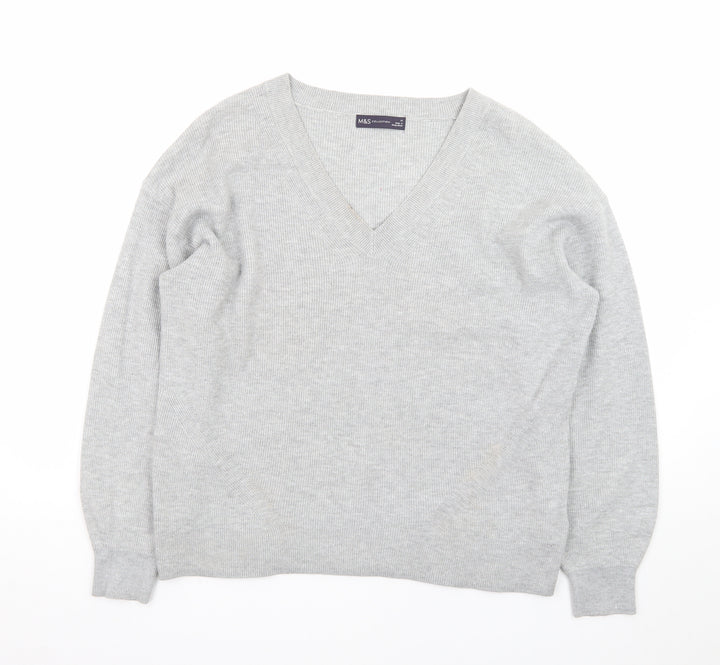Marks and Spencer Women’s Grey V-Neck Knit Jumper M