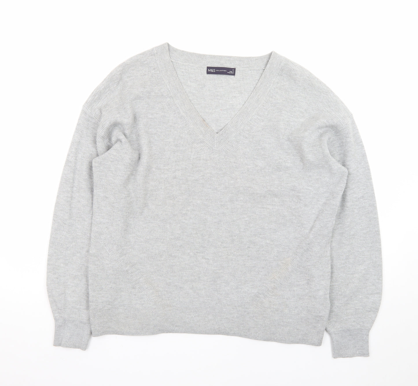 Marks and Spencer Women’s Grey V-Neck Knit Jumper M