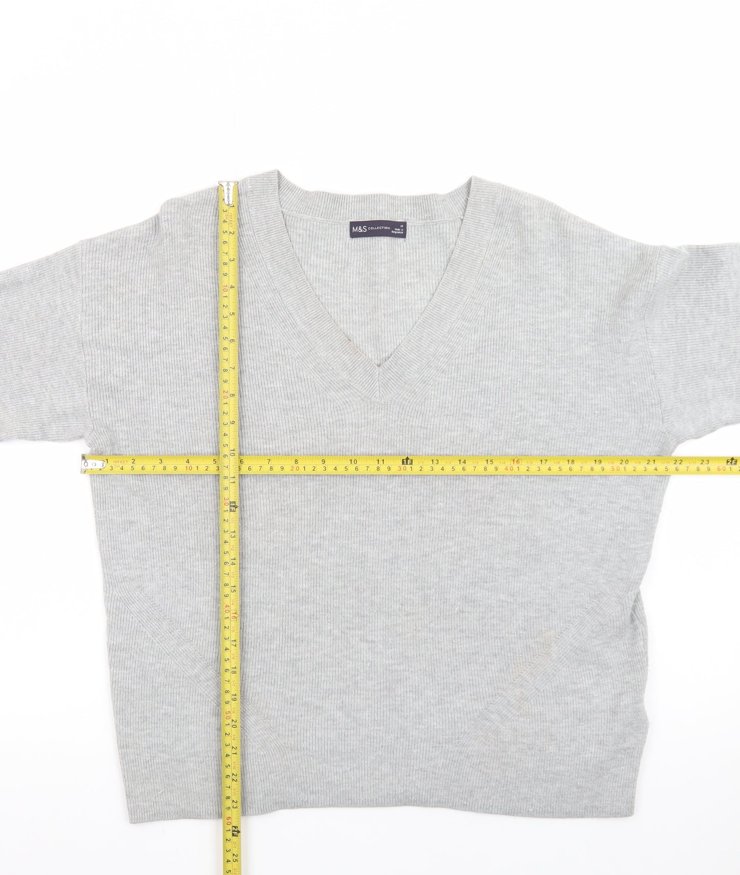 Marks and Spencer Women’s Grey V-Neck Knit Jumper M