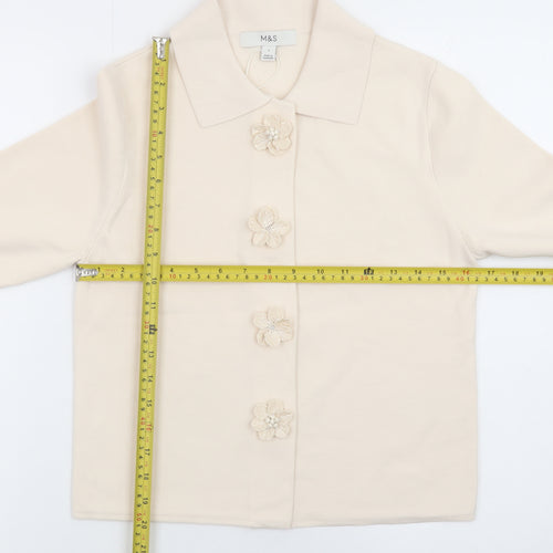 Marks and Spencer Women's Beige Collared Short Sleeve Cardigan S