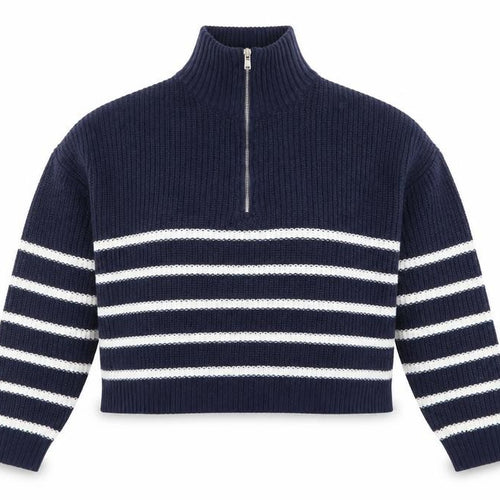 Brave Soul Women Blue Striped Half Zip Knit Jumper Size 8