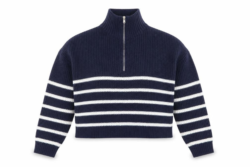 Brave Soul Women Blue Striped Half Zip Knit Jumper Size 8