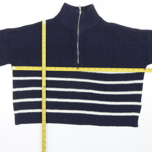 Brave Soul Women Blue Striped Half Zip Knit Jumper Size 8