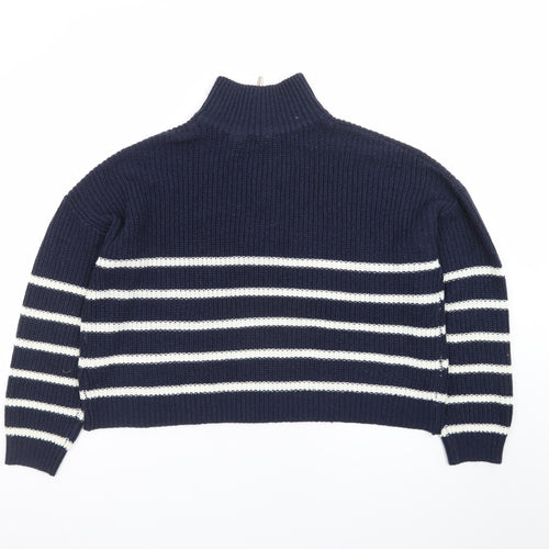 Brave Soul Women Blue Striped Half Zip Knit Jumper Size 8