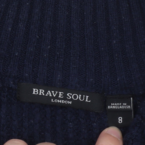 Brave Soul Women Blue Striped Half Zip Knit Jumper Size 8
