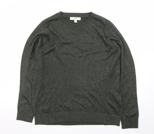 Marks and Spencer Women’s Green Glitter Knit Crew Neck Jumper Size S