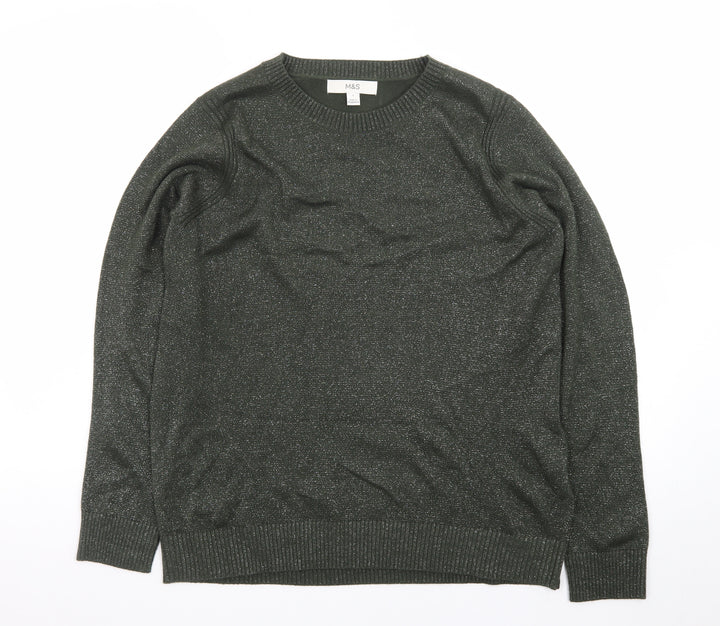Marks and Spencer Women’s Green Glitter Knit Crew Neck Jumper Size S