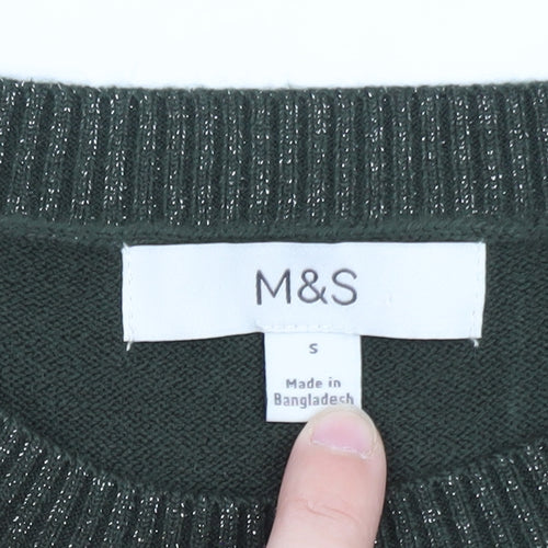 Marks and Spencer Women’s Green Glitter Knit Crew Neck Jumper Size S