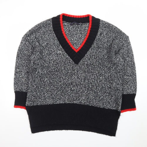 Marks and Spencer Womens Grey V-Neck Chunky Knit Pullover Jumper Size L