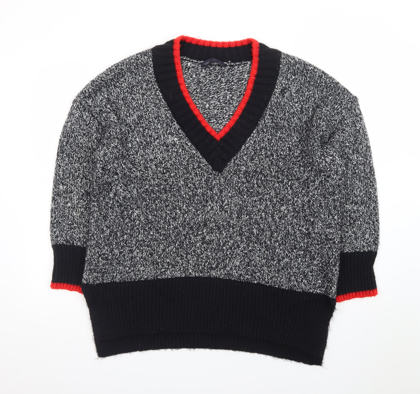Marks and Spencer Womens Grey V-Neck Chunky Knit Pullover Jumper Size L