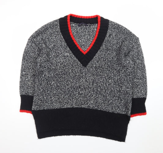 Marks and Spencer Womens Grey V-Neck Chunky Knit Pullover Jumper Size L
