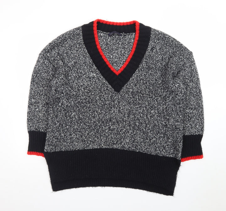 Marks and Spencer Womens Grey V-Neck Chunky Knit Pullover Jumper Size L