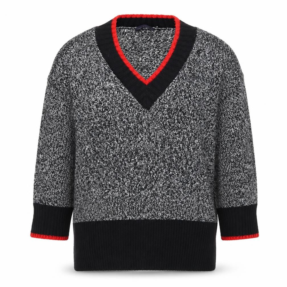 Front view of Marks & Spencer women’s grey v-neck chunky knit jumper, size L