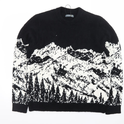 Marks and Spencer Men's Black Nature Print Wool Jumper Size L