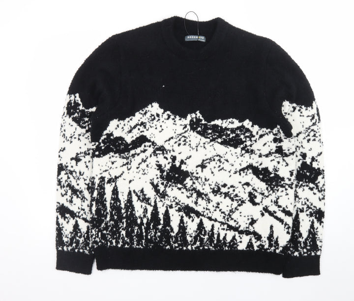 Marks and Spencer Men's Black Nature Print Wool Jumper Size L