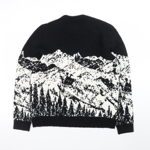 Marks and Spencer Men's Black Nature Print Wool Jumper Size L