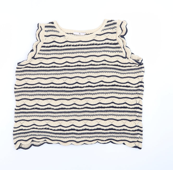 Tu Women’s Beige Striped Knit Sleeveless Pullover Jumper Size 14