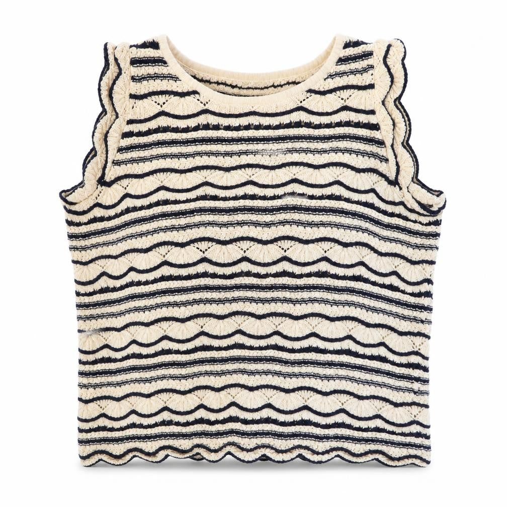 Front view of Tu Women’s Beige Striped Knit Sleeveless jumper, size UK 14