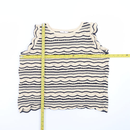 Tu Women’s Beige Striped Knit Sleeveless Pullover Jumper Size 14