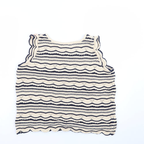Tu Women’s Beige Striped Knit Sleeveless Pullover Jumper Size 14