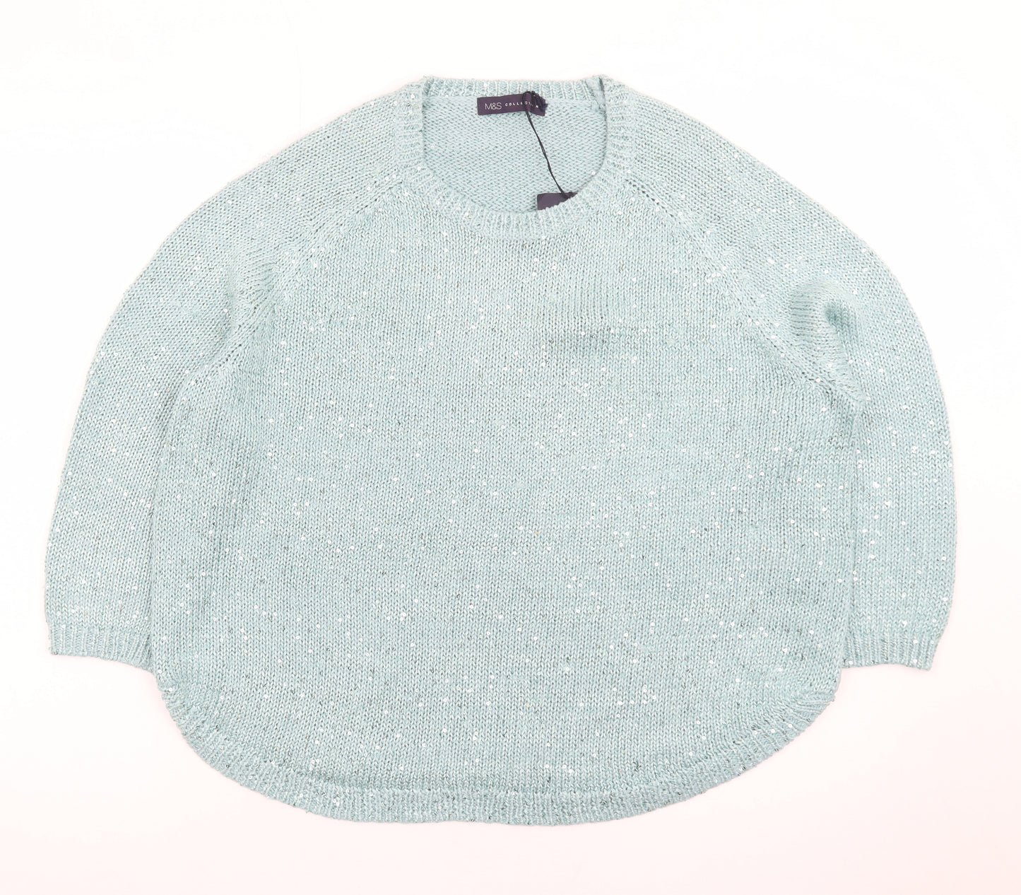 Marks and Spencer Women Blue Sequin Knit Pullover Jumper UK 18