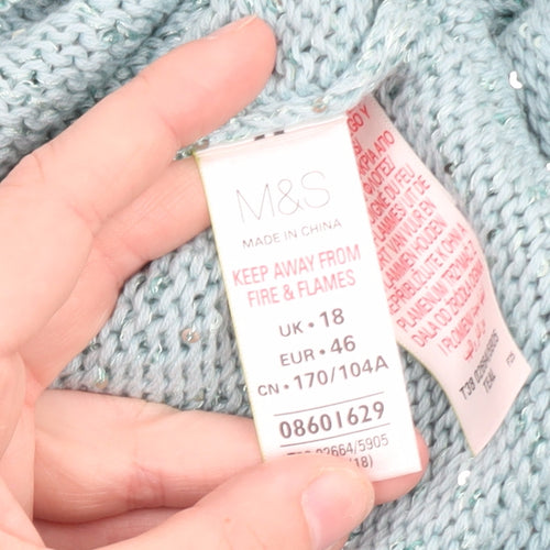Marks and Spencer Women Blue Sequin Knit Pullover Jumper UK 18