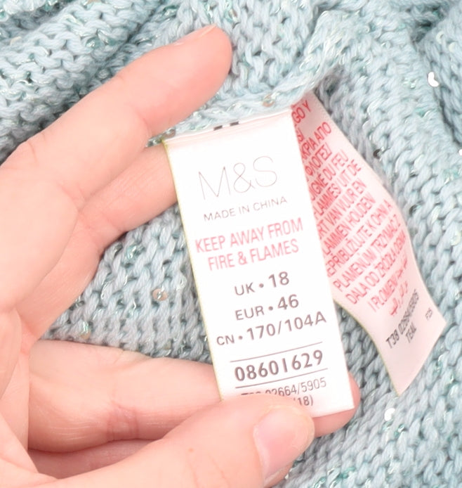 Marks and Spencer Women Blue Sequin Knit Pullover Jumper UK 18