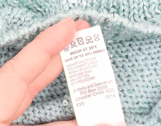 Marks and Spencer Women Blue Sequin Knit Pullover Jumper UK 18