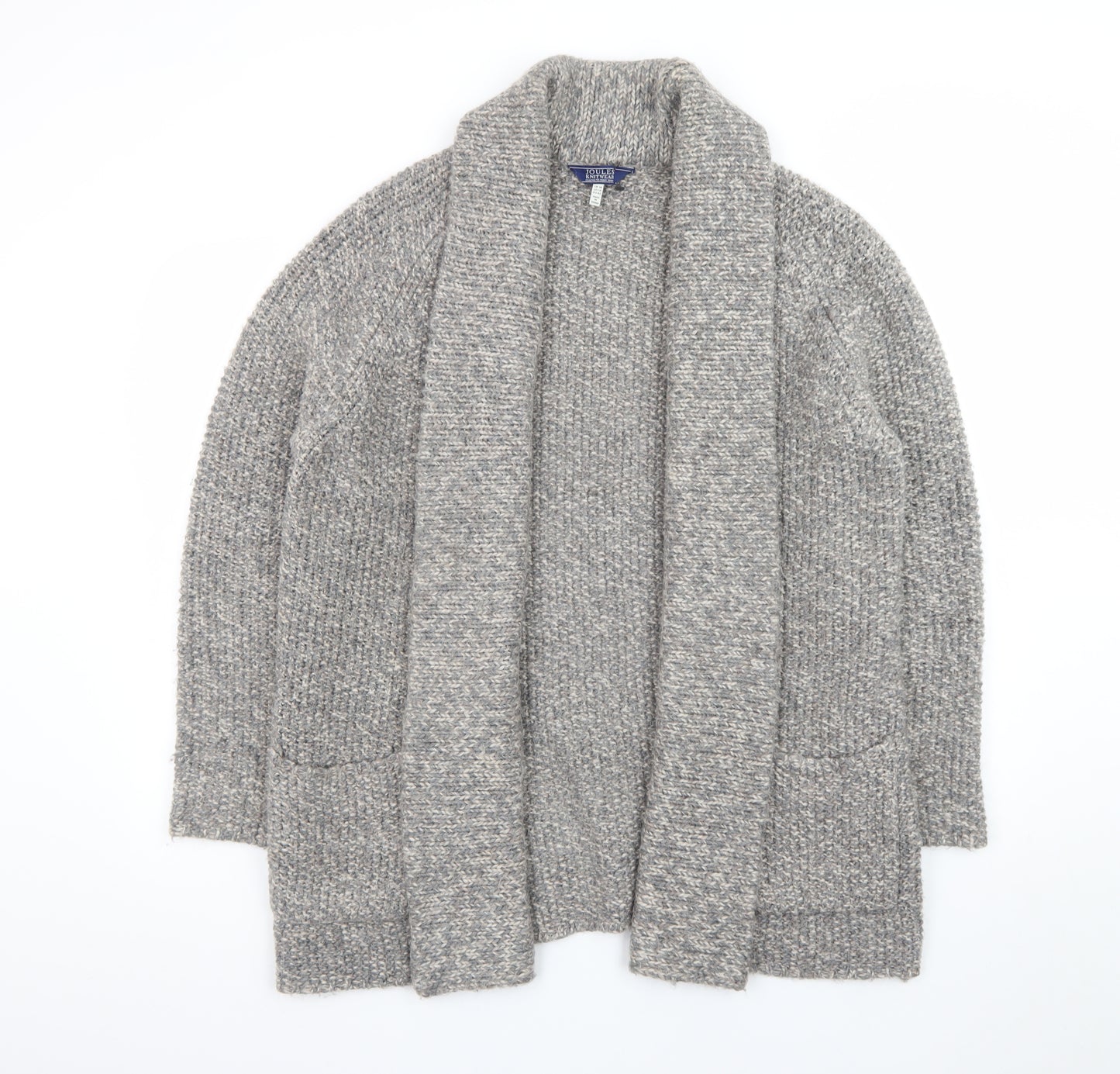 Joules Womens Grey Wool Blend Chunky Knit Open Cardigan Size 14