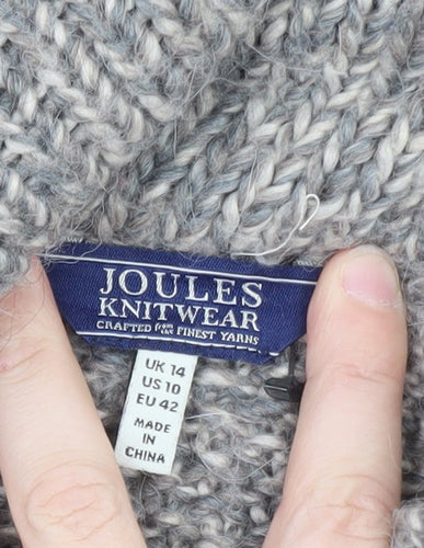 Joules Womens Grey Wool Blend Chunky Knit Open Cardigan Size 14