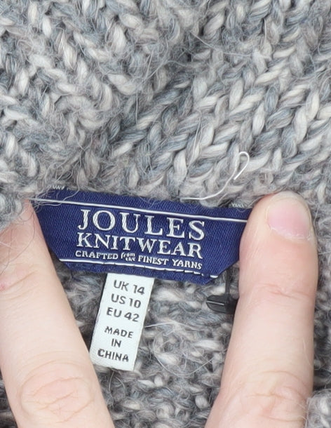 Joules Womens Grey Wool Blend Chunky Knit Open Cardigan Size 14