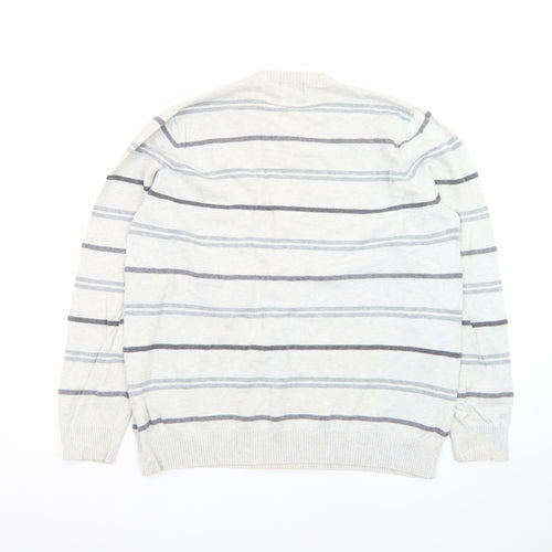 Marks and Spencer Blue Harbour Women's Grey Striped V-Neck Jumper Size M