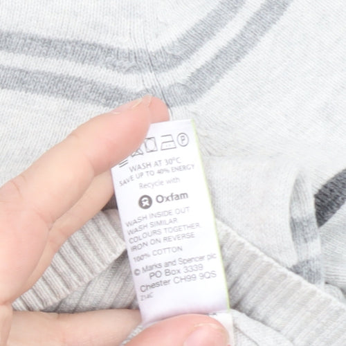 Marks and Spencer Blue Harbour Women's Grey Striped V-Neck Jumper Size M