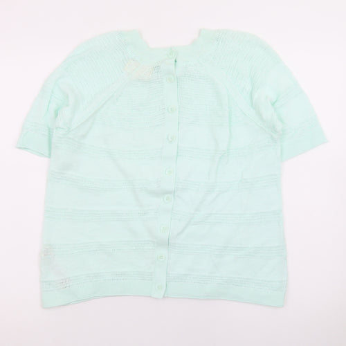 FatFace Womens Green Knit Button Cardigan UK 6 Short Sleeve Crew Neck