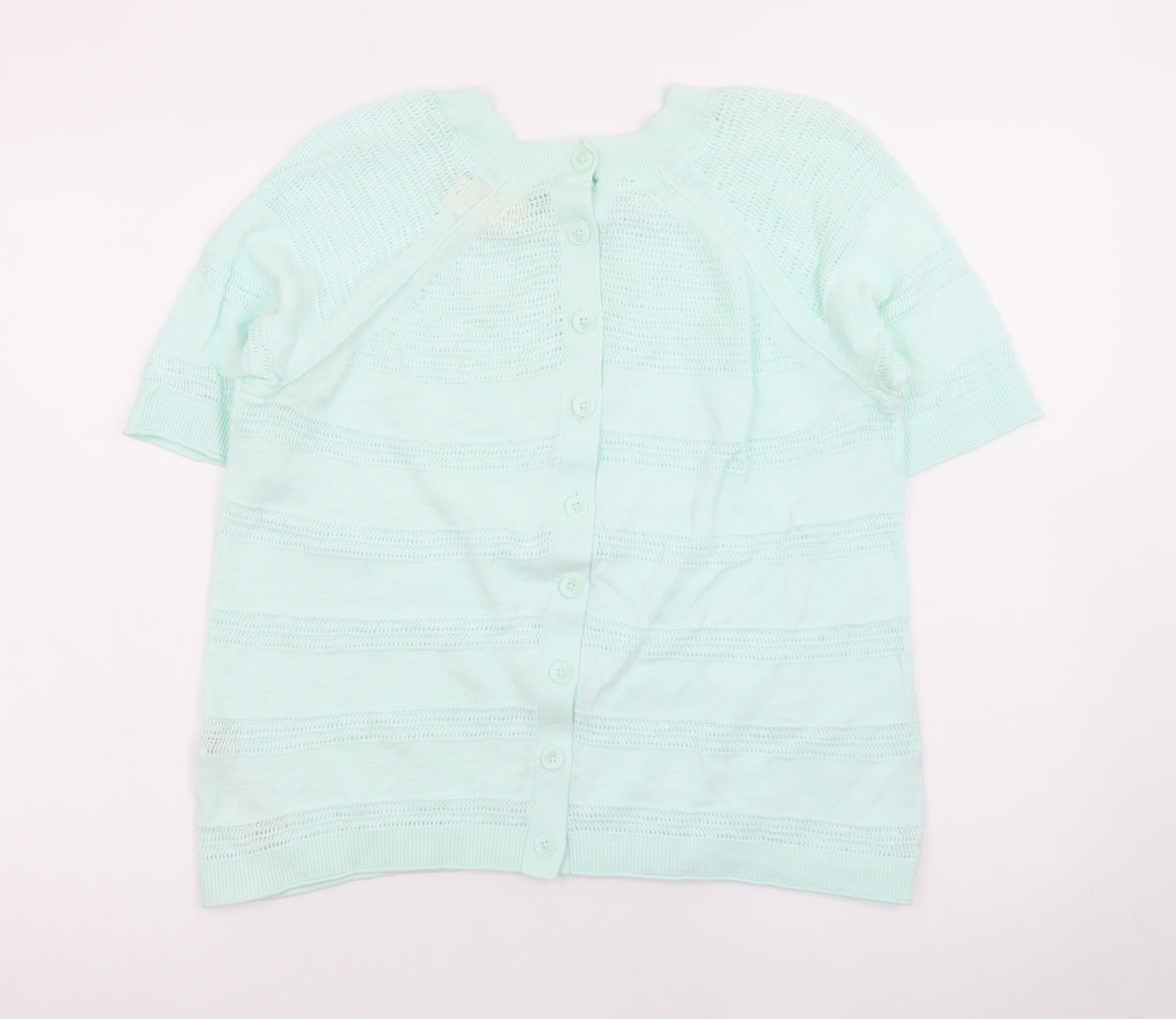 FatFace Womens Green Knit Button Cardigan UK 6 Short Sleeve Crew Neck