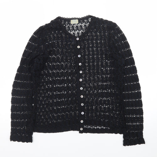 MAP Womens Black Crochet Cardigan M Open-Knit Long Sleeve Vintage