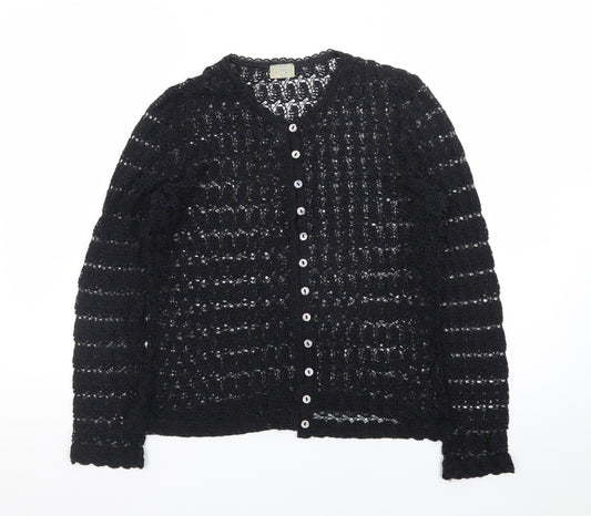 MAP Womens Black Crochet Cardigan M Open-Knit Long Sleeve Vintage