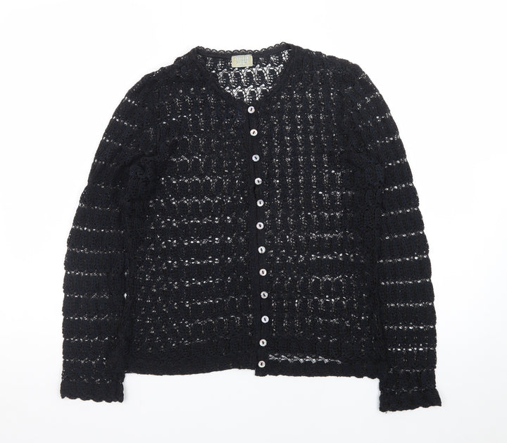 MAP Womens Black Crochet Cardigan M Open-Knit Long Sleeve Vintage