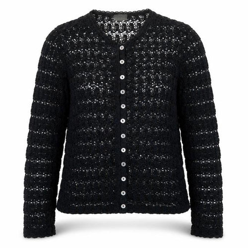 MAP Womens Black Crochet Cardigan M Open-Knit Long Sleeve Vintage