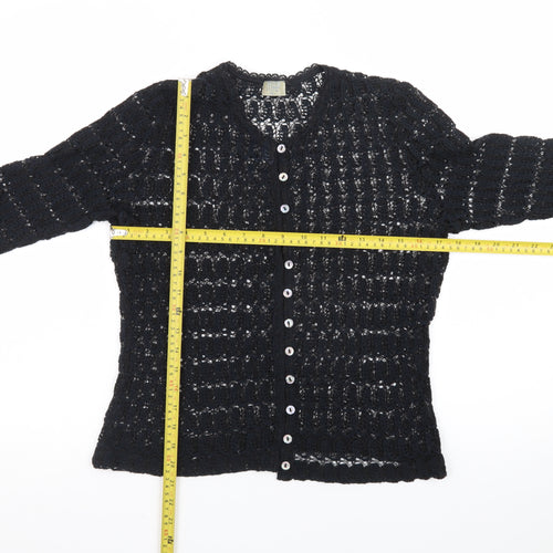 MAP Womens Black Crochet Cardigan M Open-Knit Long Sleeve Vintage