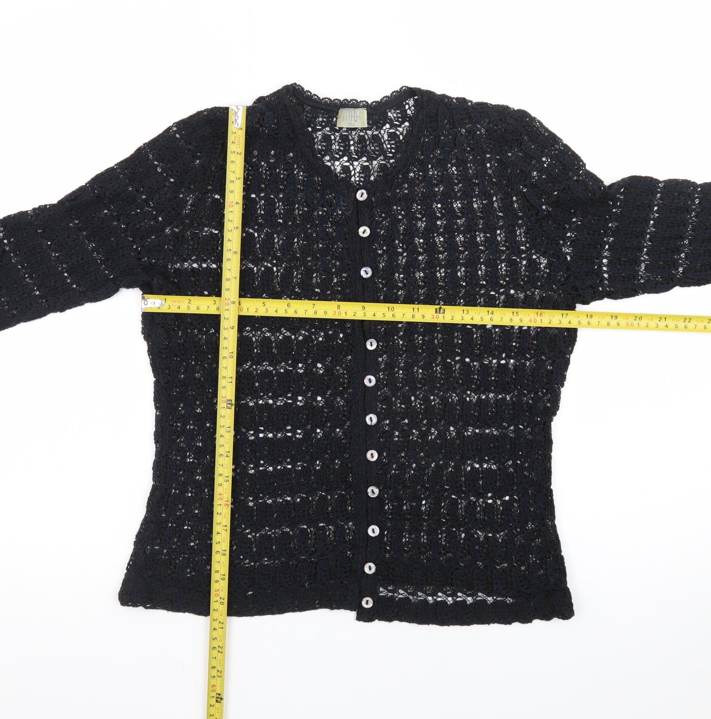 MAP Womens Black Crochet Cardigan M Open-Knit Long Sleeve Vintage