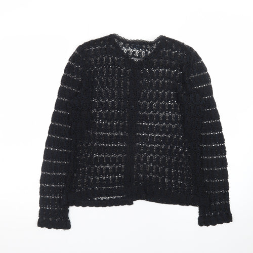 MAP Womens Black Crochet Cardigan M Open-Knit Long Sleeve Vintage