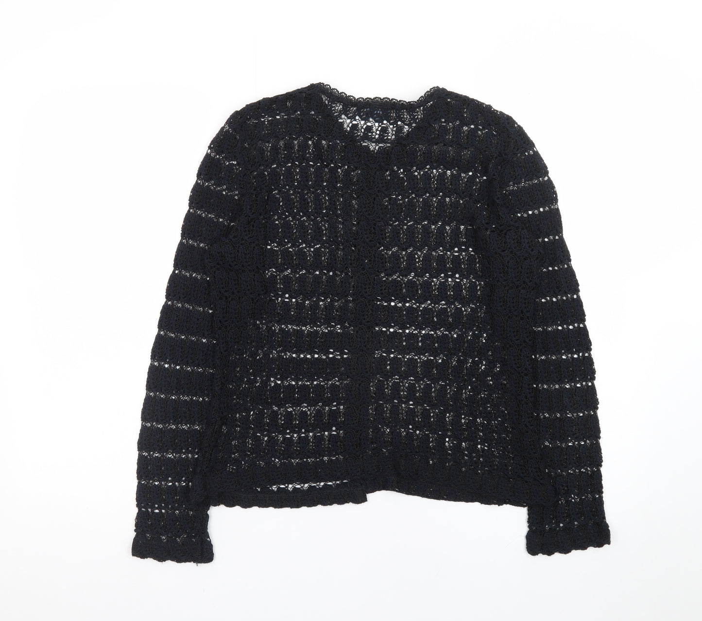 MAP Womens Black Crochet Cardigan M Open-Knit Long Sleeve Vintage