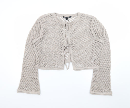 River Island Women's Beige Open Knit Long Sleeve Cardigan Size 16