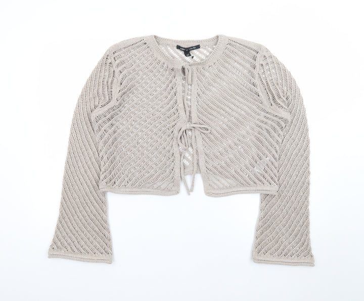 River Island Women's Beige Open Knit Long Sleeve Cardigan Size 16