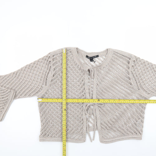 River Island Women's Beige Open Knit Long Sleeve Cardigan Size 16