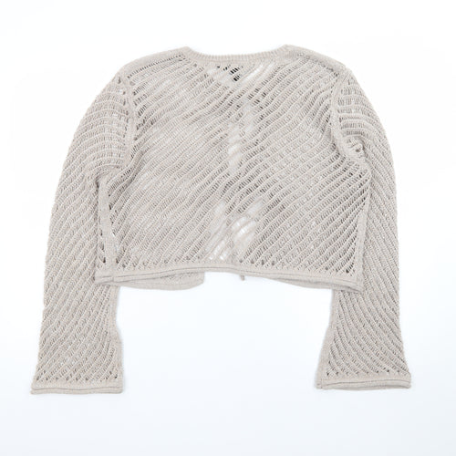 River Island Women's Beige Open Knit Long Sleeve Cardigan Size 16