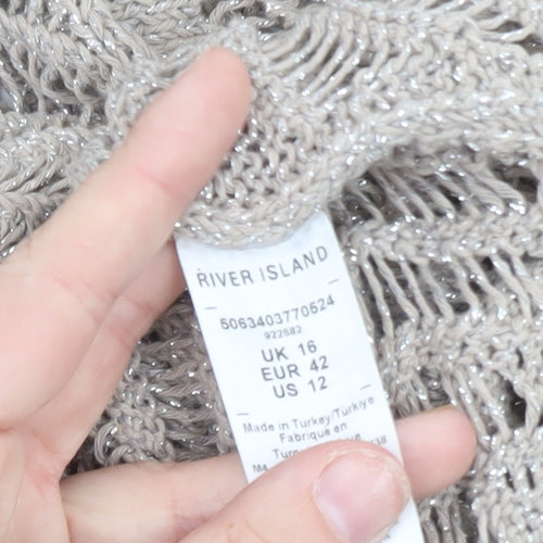 River Island Women's Beige Open Knit Long Sleeve Cardigan Size 16