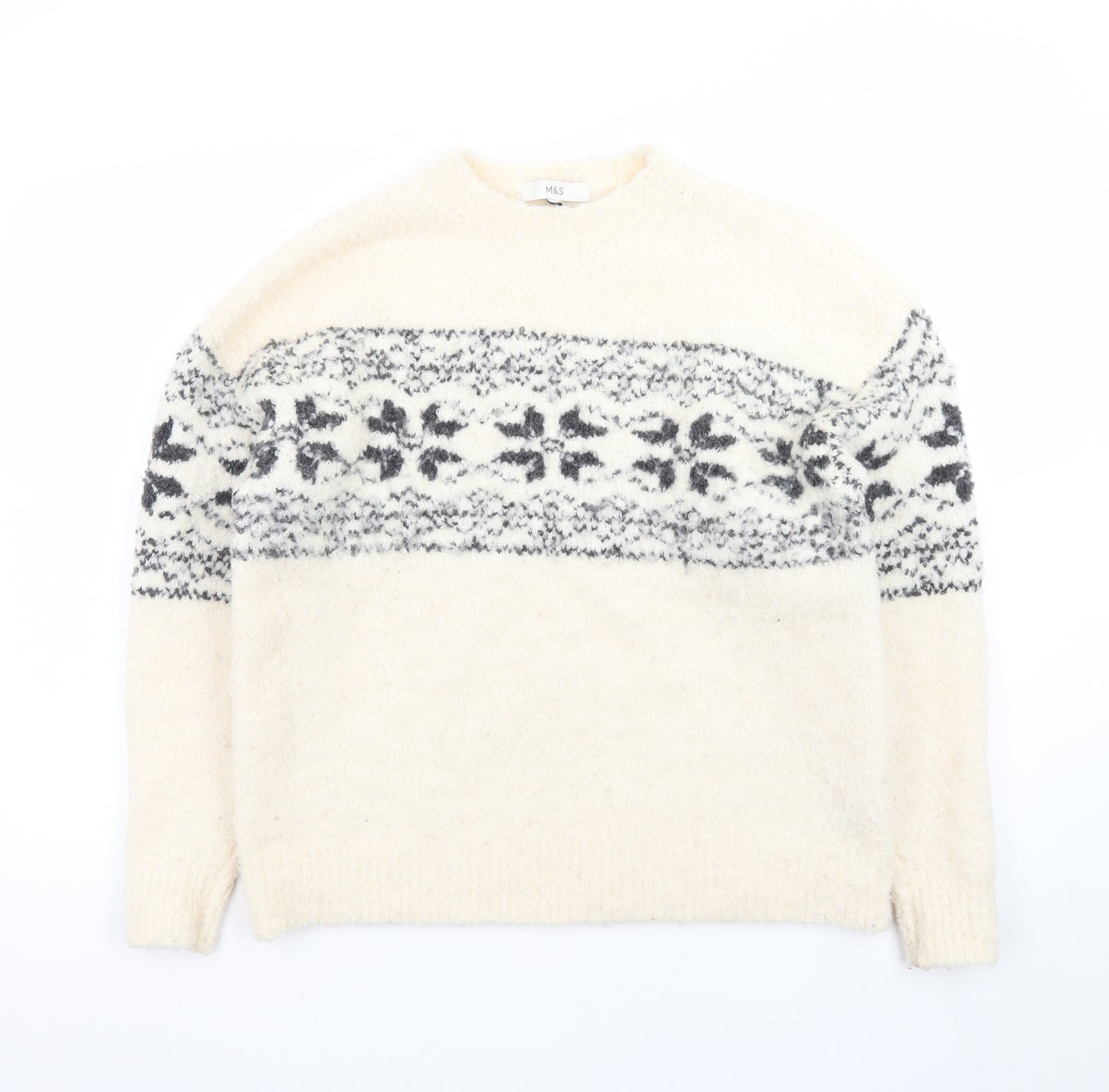 Marks and Spencer Womens Ivory Fair Isle Knit Jumper Size M